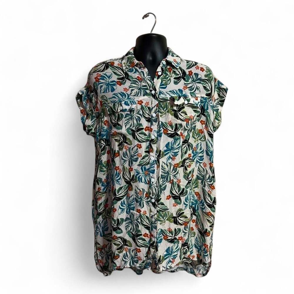 Lost + Wander Seascape Luau On The Beach Tropical Tunic Button-Down Cover-Up